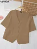 البلوزات النسائية Vonda Women Women Termant Sexy V-Deic Blouse 2024 Summer Disual Tunic Tunic Tops Louge Short Sleeve Button Party Blusas