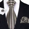 Fashion Designer Gold Striped Men Tie Brooches Silk Handkerchief Set Neck for Groom Gift Business Barry.wang 240202