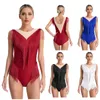 Stage Wear Womens Ballet Gymnatics Leotard Dance Costume Sheer Mesh Tassel Sleeveless Bodysuit Rhinestone Fringed Unitard Dancewear