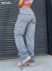 Femmes taille haute jambe large Baggy jean poche latérale Vintage Y2K Cargo pantalon petit ami pantalon ample Streetwear mode salopette 240119