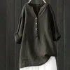 Blusa de algodón y lino para mujer, Top de Color sólido, manga larga, cintura holgada, sobrecamisa, ropa de otoño e invierno de talla grande 240126
