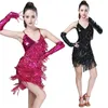 Stage Wear Lsexy Suspender Latin Dance Dress for Women Sequin Tassel Hall Tango Rumba Samba Salsa Performance