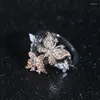 Anéis de Cluster Romântico Borboleta Casamento Prata Cor Anel com Rosa Ouro Austríaco Cristal CZ Mulheres Love Bands Jóias