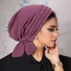 Ethnic Clothing Muslim Women Strech Hijab Bonnet Pleated Chemo Caps Turbante Pre-Tied Hair Loss Hat Islamic Cancer Bandana Headwrap Scarf