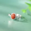 Cluster Rings Natural Red Agate Open Ring Silver Retro An Jade Adjustable For Women Luxury Fashion Jewelry Gift Female