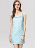 Women's Runway Dresses Square Neckline Sleeveless Beaded Plaid Printed Fashion Short Casual Vestidos