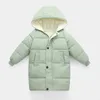 Manteau en duvet pour enfants, vêtements en coton, à capuche, Long, peluche, épais, chaud, solide, à la mode, pour garçons et filles, hiver 2024, 3-12 ans