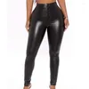 Women's Pants Faux Leather Buttons With Pockets Tight-fitting High Waist Bag Buttocks Tights Streetwear Leggings Pencil