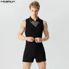 Mężczyźni Rompers piżamę stały kolor pasiastki odzieży domowej Lapel krótkie rękawy moda męskie body fitness Joksy S-5xl Inderun 240131