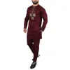 Kaftan Luxury Men Passar Embroied Top Trousers 2 Piece Set Dashiki African Traditionella etniska stilkläder för man Bröllopsklänning 240131