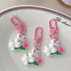 Nyckelringar Söt mini Tulpan Rabbit Keychain Lovely Pink Bunny Doll Key Chain for Women Girl Kids Bag Earphone Box Hangings Keyring Pendant