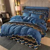 Bed Skirt Luxury Soft Crystal Velvet Fleece Lace Ruffles Quilted Mattress Cover Bedding Set Home Bedspread King Size