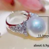 Cluster Rings Trendy White Big Pearl Cubic Zirconia For Women Gorgeous Engagement Wedding Bands Sterling Silver Accessories Jewelry