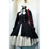 Manteau Lolita gothique rétro noir à lacets avec chaîne et nœud, manches longues, à volants, robe classique, Costume d'halloween Cosplay 240126