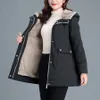 Fashion Hooded Velvet Lined Winter Jacket Women Casual Warm Padded Coats Big Size 3xl Snow Wear Plush Parka Mid-Length Loose Abrigo