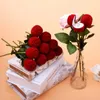 Jewelry Pouches Creative Romantic Surprise Proposal Wedding Boxes Red Velvet Rose Shape Ring Box Lovers Simulation Flower With Leaves Gift