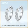 Ewya Luxury Designer 0.8CTTW D Färg Full 1 mm Hoop Earrings S925 Sterling Silver Earring for Women Party Fine Jewelry 240131