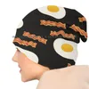 Berets Bacon & Eggs For Breakfast Beanies Knit Hat Fried Food Sandityche Meat Candy Protein Brimless Knitted