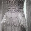 Sharon powiedziała Bling Grey Mermaid Arabska suknia wieczorowa z Cape Luxury Feather Dubai Formalne sukienki dla kobiet SS279 240130