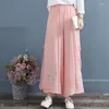 Etnik Giyim 2024 Çin Ulusal Tarzı Retro Zarif Pantolonlar Geniş Bacak Pantolonları İşlemeli Çiçek Kadınlar İçin Günlük Elastik Bel G723