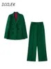 Costume pantalon femme vert Blazer pantalon costumes automne tenues formelles bureau dame pantalons ensembles Double boutonnage solide 240202