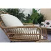 Camp Furniture 6PCS Outdoor Patio Balcony Natural Color Wicker Sofa Chair Set With Beige Cushion Round Tempered Glass Table And Cover