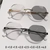 Sonnenbrille Fertige Frauen Männer Hyperopie Brille Mode Rahmenlose Pochromic Outdoor Weit Sicht Optische Rezepte Brillen