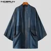 Masowe mężczyzn Trench Cotton Open Stitch Płaszcze Solidne długi rękaw swobodny japoński japoński Kimono Streetwear Cardigan Interen Ontern 240122