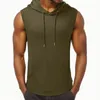 Herrtankstoppar Mens ärmlös stilig fast färg huva dragskonfrontficka västar sport hoodie överdimensionerad fritidssportkläder