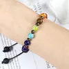 Strang 8 mm Naturstein-Armbänder, verstellbar, 7 Chakra, Tigerauge, schwarze Lava, geflochtenes Seil, handgefertigt, Yoga, Meditation, Balance für Frau und Mann