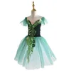 Scenkläder 2024 Green Romantic Ballet Tutu Dress for Adult Professional Competition Giselle Ballerina Women Dräkt lång kjol