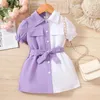 Girl Dresses Prowow 2-6Y Children's Girls Pink White Patchwork Polo Shirt Dress For Blouses With Belt Summer Kids Clothes