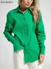 Bornladies femmes printemps été 100% coton chemises bureau dame à la mode solide à manches longues hauts amples crêpe 240125