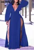 CM.YAYA Femmes Robe De Grande Taille Solide Clivage Fendu Maxi Robes Longues Mode Féminine Sexy Night Club Robes Automne Tenues 240201