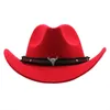 Metal Cow Head Label Western Cowboy Hat for Women Men Dzieci jesienne sztuczne wełny fedora kapelusze kowgirl filc cape sukienki top 240202