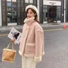 GIDYQ Winter Lamb Fur Jacket Women Korean Suede Motorcycle Snow Parka Thickened Short Coat Fashion Sweet Warm Outerwear 240125