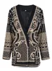 Deat outono e moda ajuste vneck retalhos manga longa engrossado terno superior impresso casaco feminino 17a0413h 240202
