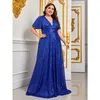 Plus size azul lantejoulas brilhante maxi vestido de noite 4xl5xl luxo decote em v manga curta solta 2023 vestidos de verão 240129