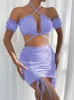 Fairyshely 2 st Sexig ruffle miniklänning set brun skörd topp sommar kjolar kostymer bodycon kvinnor fest snäv kort kostym 240124