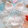 Bras set japansk mjuk tjej underkläderskolestudent lolita underkläder mesh ruffles rosa båge söt intim fairy bh och trosuppsättning