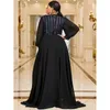 Plus Size V Neck Stripe Sequined Chiffon Dress 5xl 6xl Big Size Black Maxi Long Sleeve Spring Gold Stripe Luxury Evening Dresses 240130