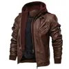 Chaqueta de cuero PU de moda para hombre con capucha extraíble para otoño e invierno - Chaqueta motera negra clásica 240202