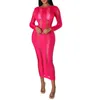 Casual Dresses Women Sexy See Through Bodycon Dress Backless Tie Up Long Sleeve Fitted Midi Hip-wrap Tunic Clubwear