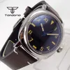 Tandorio 42mm NH35A 20bar Square Polished Automatic Mens Watch Sapphire Crystal Black California Dial Screw Crown Leather Strap 240202