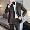 Trajes para hombre 2024, traje ajustado con doble botonadura (Blazer, pantalones occidentales), chaqueta bonita de moda de alta gama, conjunto de dos piezas para novio y hombre