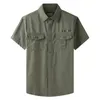 For Summer Fashion Tops Blouses Mens Short Sleeves Oversize 5XL 100% Cotton Cargo Military Shirts Green Casual Clothes 240118