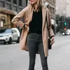 Chaquetas de mujer Otoño Color sólido Un solo botón Lana Chaqueta de longitud media Gabardina occidental para mujer con aislamiento