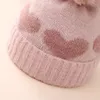 Kış bebek şapkası çift katmanlı kalınlaşmış jakard aşk desen örme şapkalar doğdu yün beanies çocuklar için kapaklar 0-2 yıl 240130