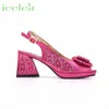 Fuchsia-Farbdesign, afrikanische Damen-Schuhe und Taschen-Set, Peep-Toe-Sandalen mit glänzendem Kristall für Hochzeitsfeier 240130