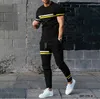 Striped minimalist bee pattern 3D printing fashion short sleeved Tshirt and pants twopiece mens clothing set 240124